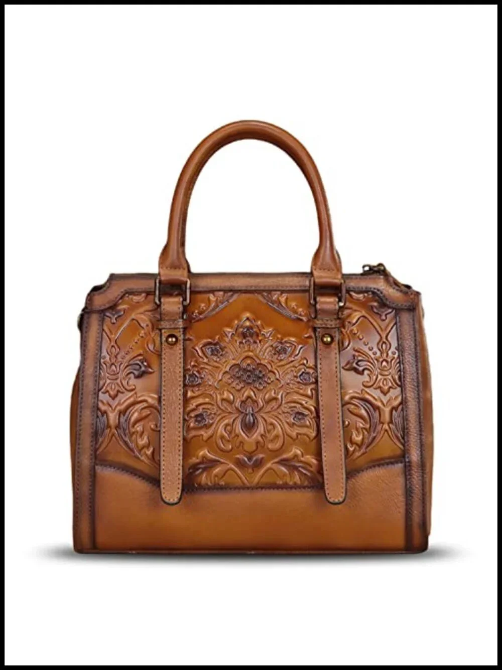 Genuine Leather Satchel Hobo Bag Embossed Top Handle Handmade Purse Vintage